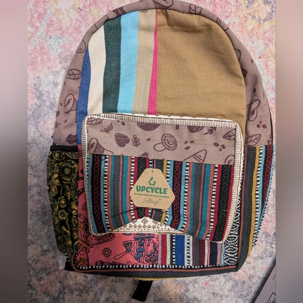 Colorful Upcycled Boho Patchwork Backpack RANDOM ASSORTED - Picture 5 of 7